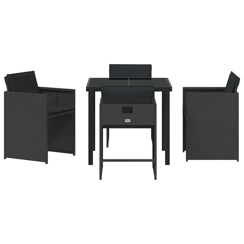 Set da Pranzo per Giardino 5 pcs Nero polyrattan