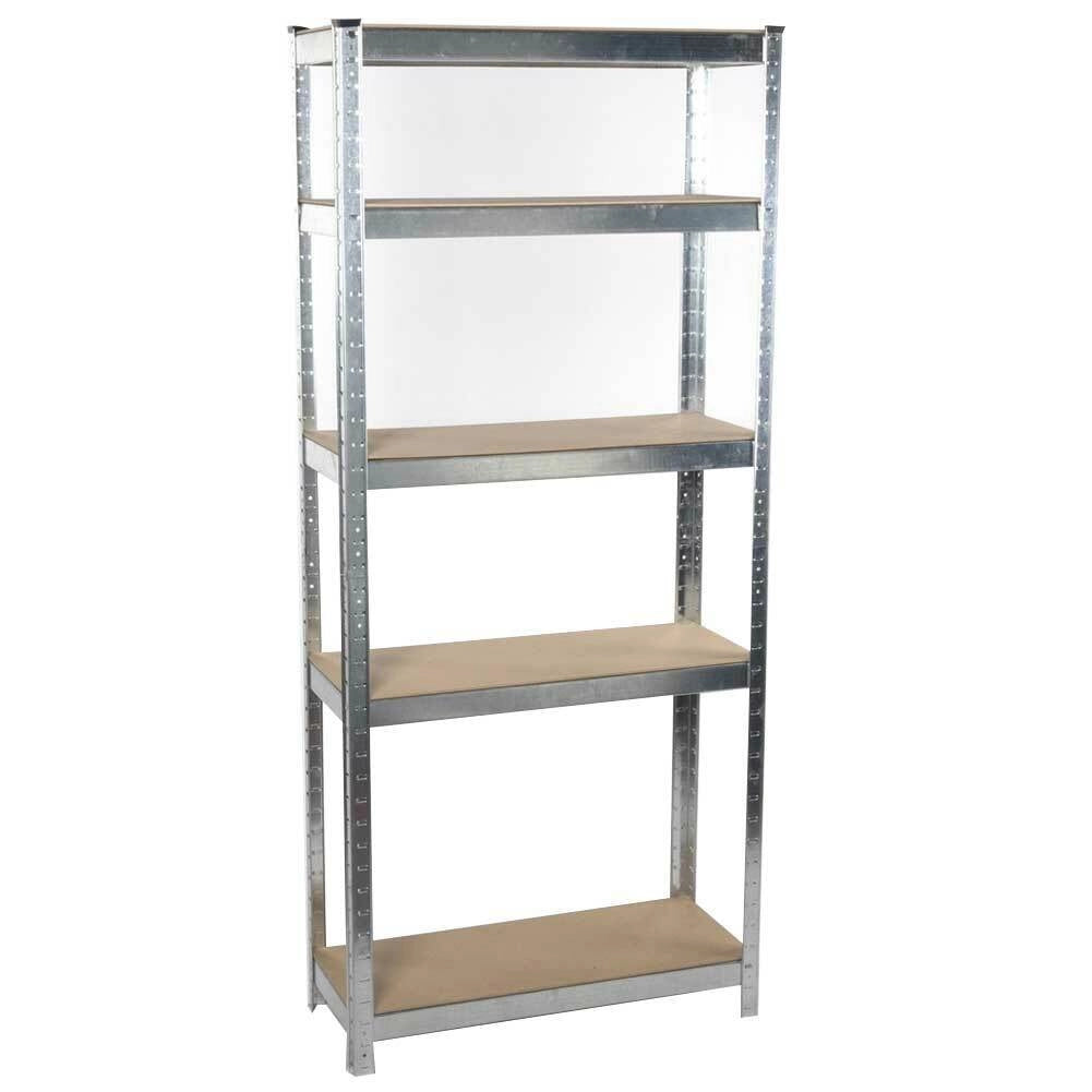 Scaffale 5 Ripiani Metallo e Legno 170x75cm Carichi Pesanti Scaffalatura Zincata