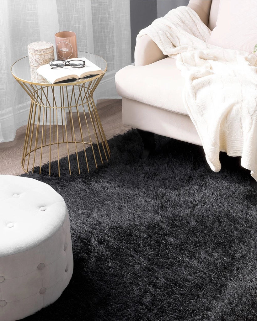 Tappeto Shaggy Tappeto a pelo lungo Solido Poliestere Nero Rettangolare 160 x 230 cm