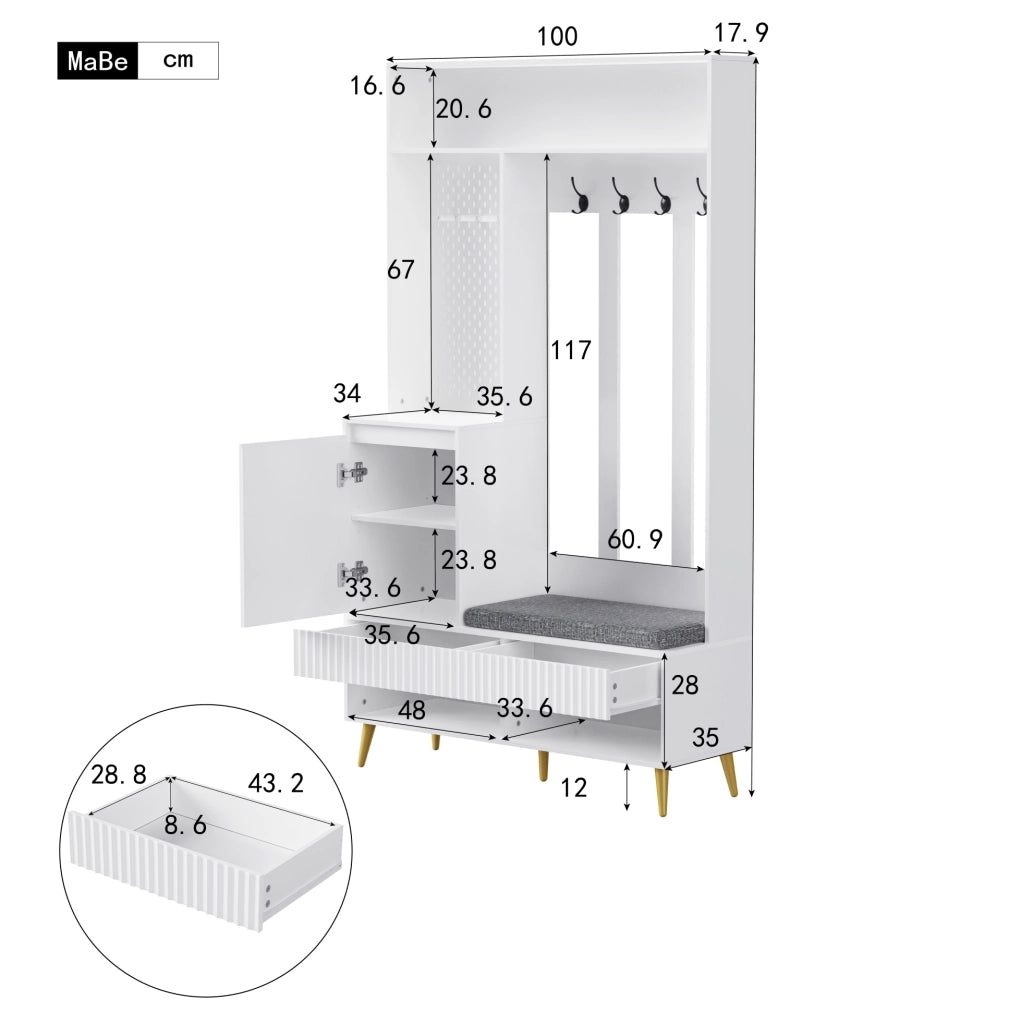Set ingresso con panca, cassetti e ganci
