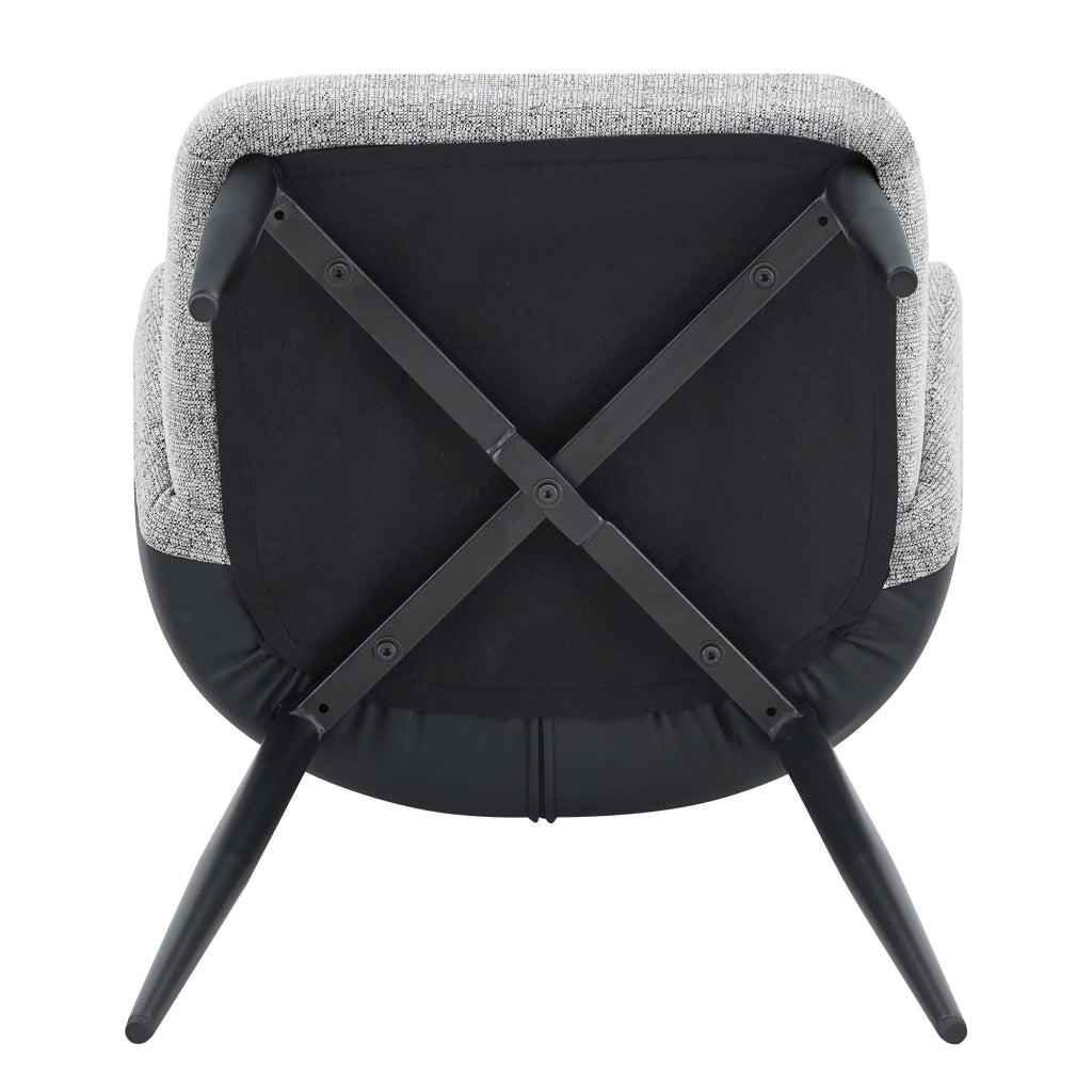 Set 2 sedie da pranzo in tessuto grigio e PU nero con gambe in metallo, altezza 83 cm