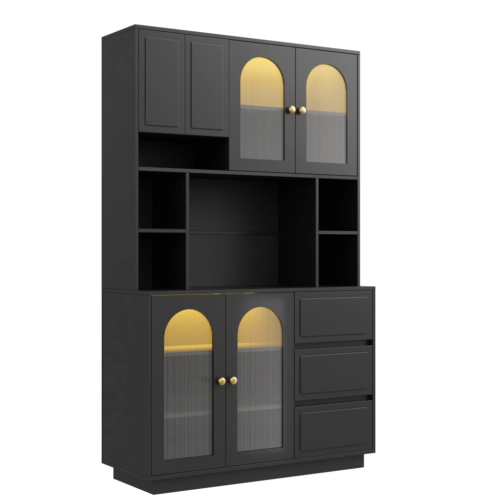 Credenza alta da cucina con LED controllabile tramite app; 106x30x175 cm; nera