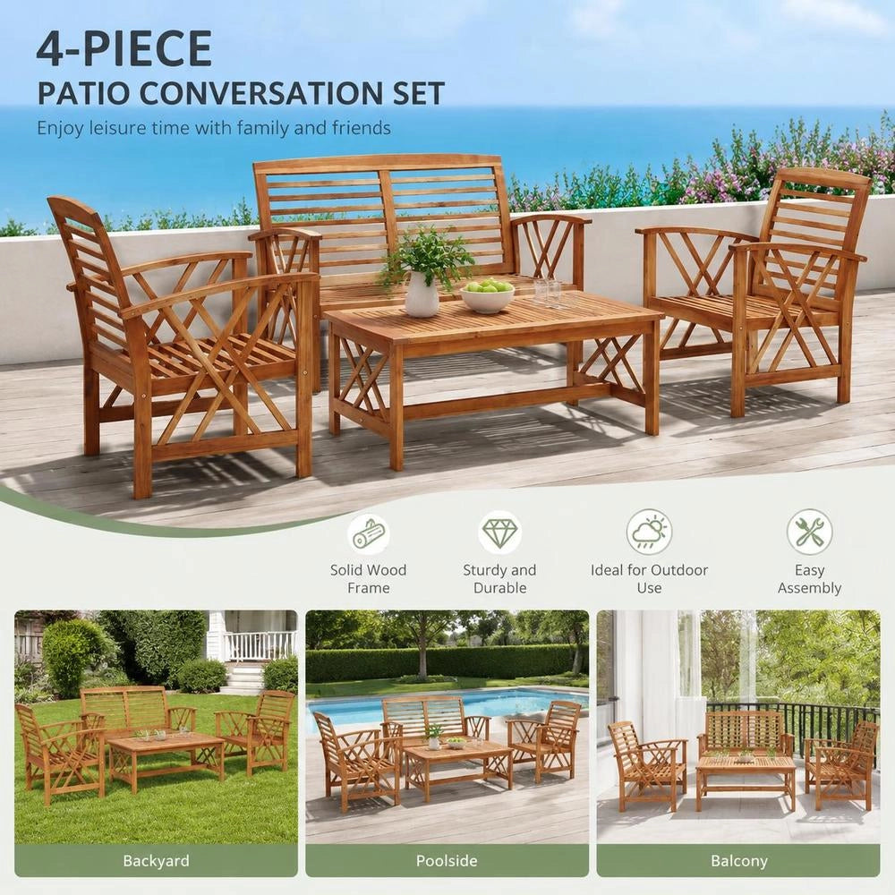 4-piece Garden Lounge Set Made Of Solid Acacia Wood