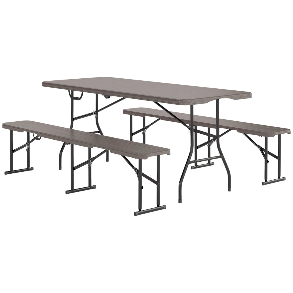 Set Tavolo e Panche Pieghevole Legno Effetto per Esterno ¨C zephmum ¨C Marrone 180x74x74 cm
