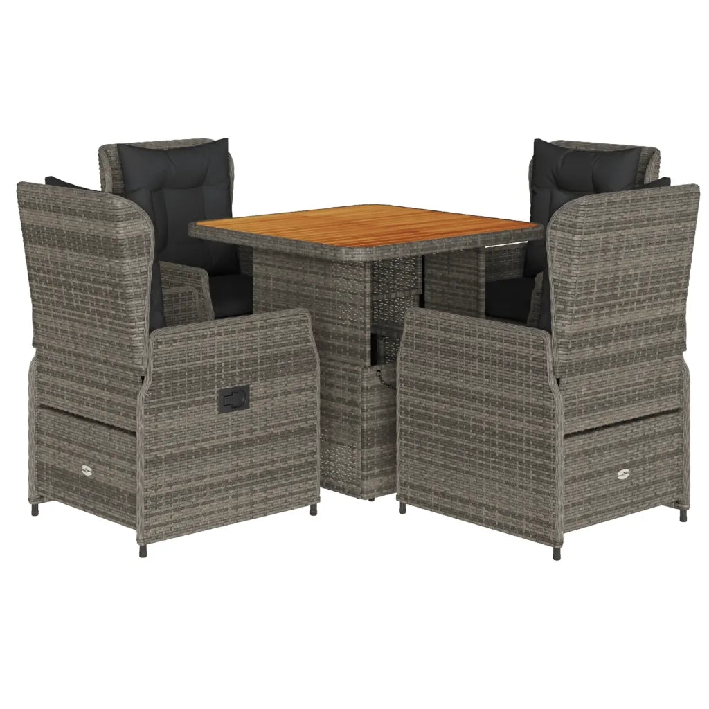 Set da Pranzo da Giardino 5 pz con Cuscini in Polyrattan Grigio