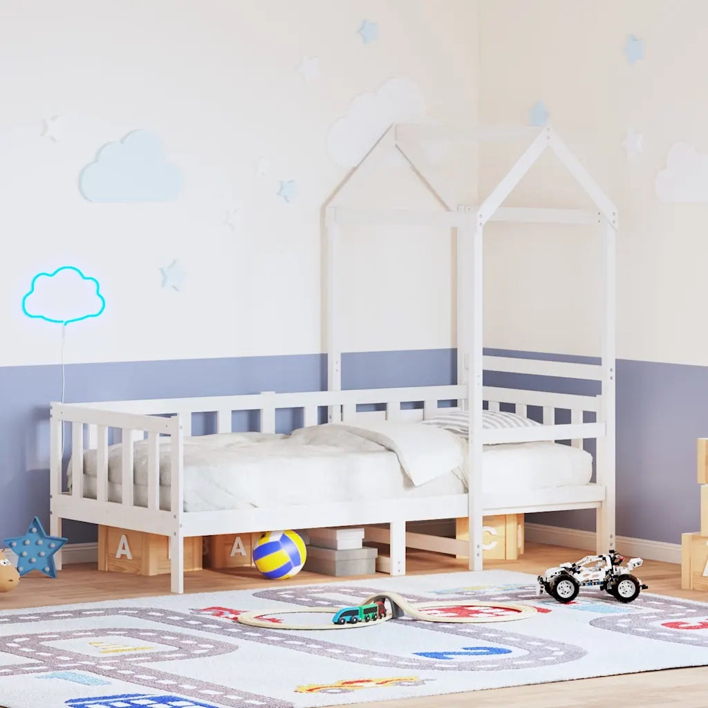 Dormeuse con Tetto 80x200 cm Bianco in Legno Massello di Pino