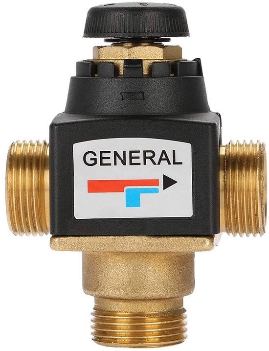 Valvola di miscelazione termoregolata 3 vie - DN20 - Miscelatore a temperatura regolabile - Materiale: rame - Pressione di lavoro 1,6 MPa - Intervallo di temperatura 40-90°C - Dimensioni 10 x 7 cm - Valvola a temperatura regolabile