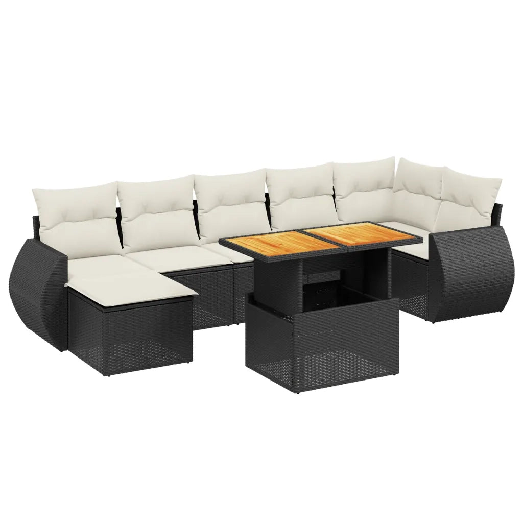 Set Divani da Giardino con Cuscini 8 pz Nero in Polyrattan
