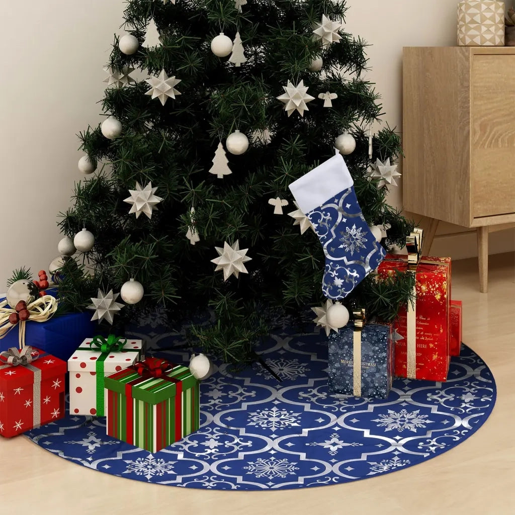 Gonna Albero Natale Raffinata con Calza Blu Tessuto 122 cm 330279