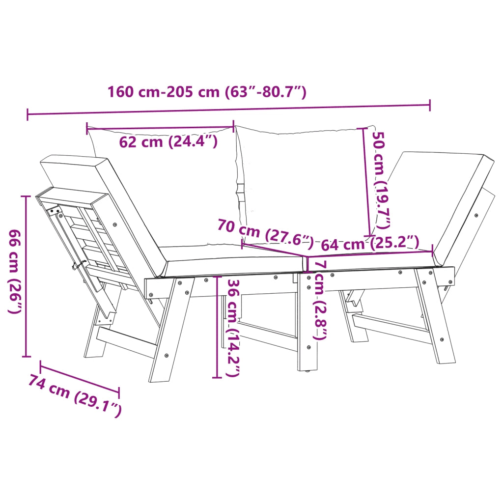 Panchina da Giardino | Panca da Giardino con Cuscini 2-in-1 in Legno di Acacia