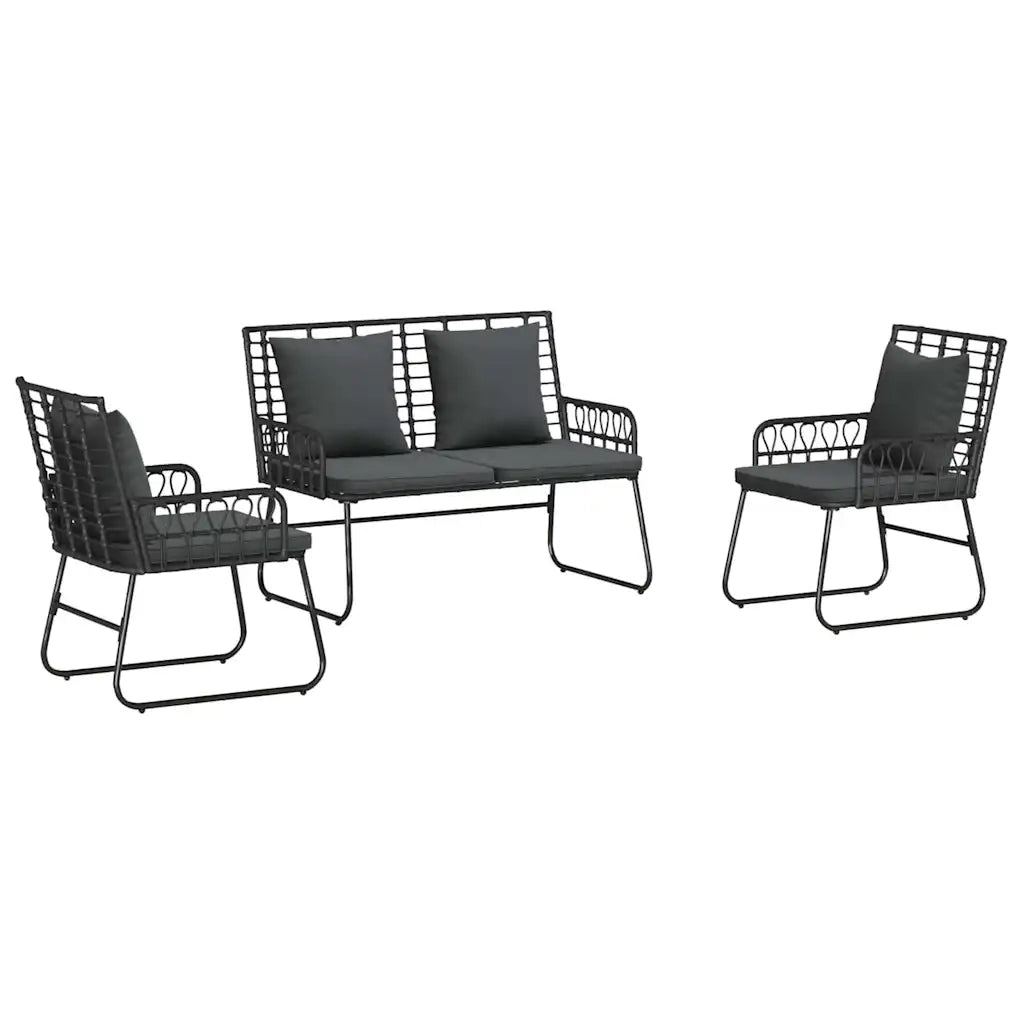 Set da Pranzo per Giardino 3 pz | Set Salotto da Giardino Nero e antracite polyrattan