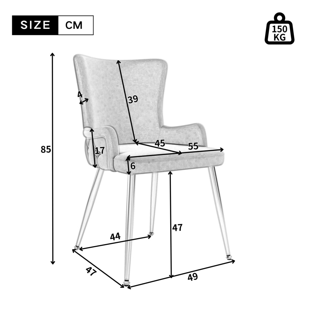 Set di 6 sedie in velluto con gambe in metallo beige