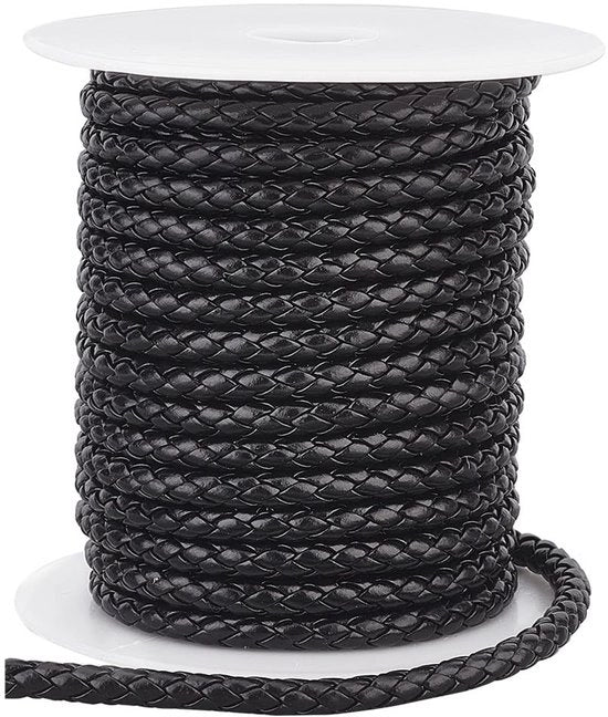 Corda in pelle sintetica 10,9 metri - Corda in pelle PU intrecciata - Stringa rotonda 5mm - Corda in pelle imitazione - Per collane/bracciali - Per artigianato - Corda decorativa