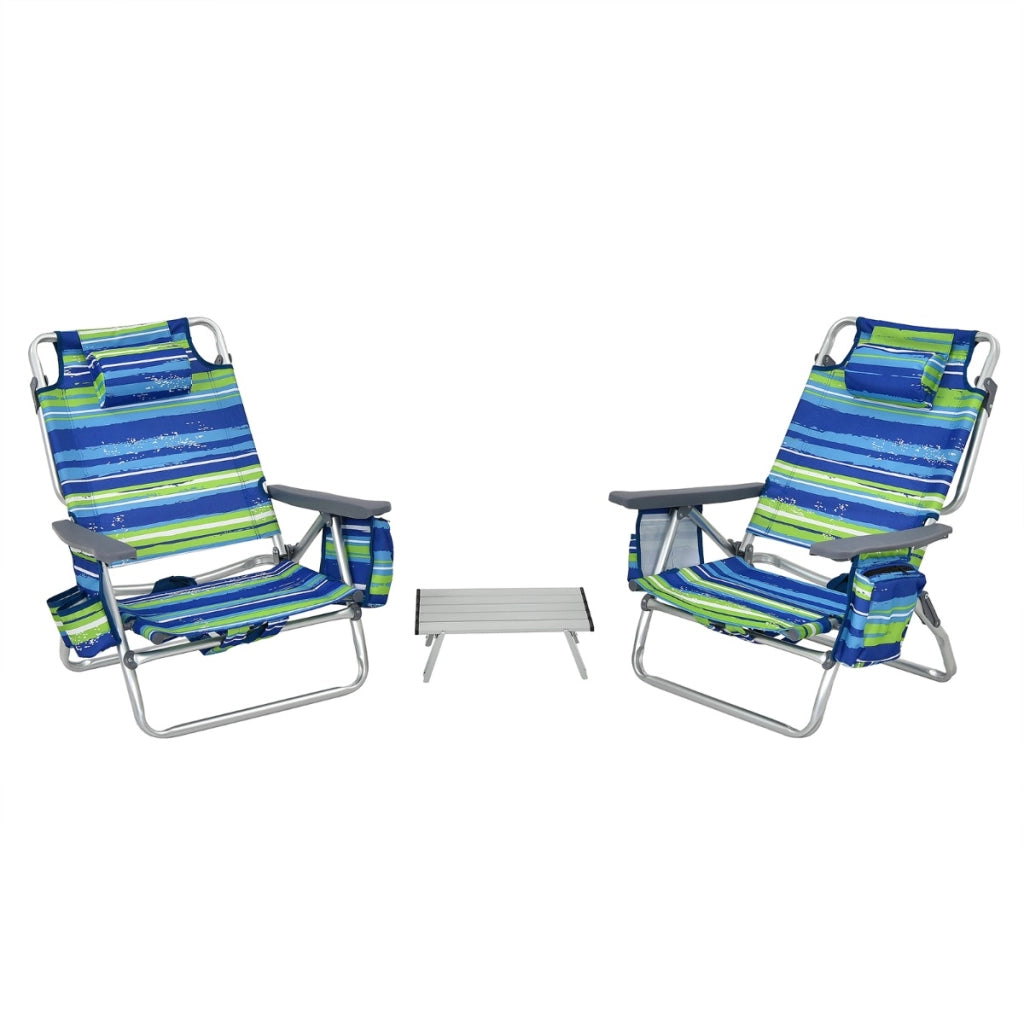 Set di sedie da spiaggia e tavolino, Sedie da esterno reclinabili con tavolino da campeggio a scomparsa Blu-Tavoli e sedie da campeggio