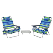 Set di sedie da spiaggia e tavolino, Sedie da esterno reclinabili con tavolino da campeggio a scomparsa Blu-Tavoli e sedie da campeggio