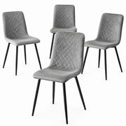 Set 4 Sedie Grigio Chiaro Rivestimento in Velluto e Piedi Neri Seduta Ergonomica