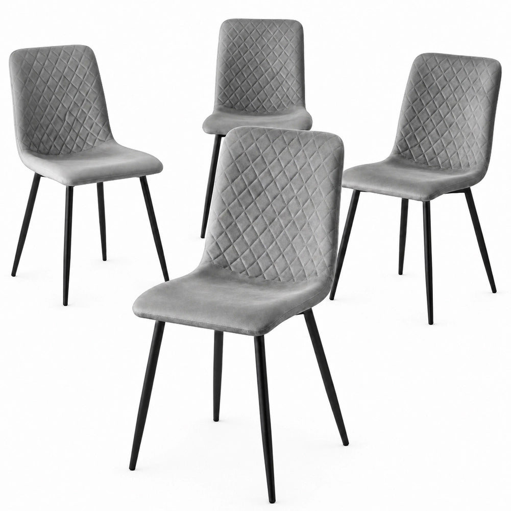 Set 4 Sedie Grigio Chiaro Rivestimento in Velluto e Piedi Neri Seduta Ergonomica