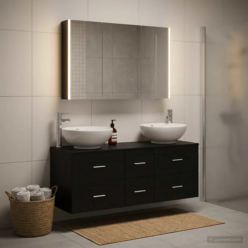 Set di mobili per il bagno 4 pcs Rovere Nero 3406984