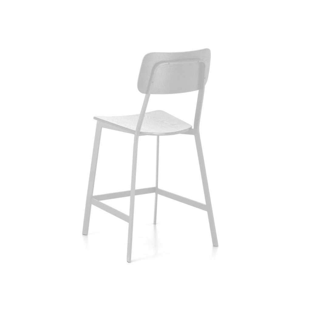 Sgabello Woody in Legno e Metallo Bianco - Design Minimalista Ispirato allo Stile School per Arredo Interno Moderno - Prodotto Bianco