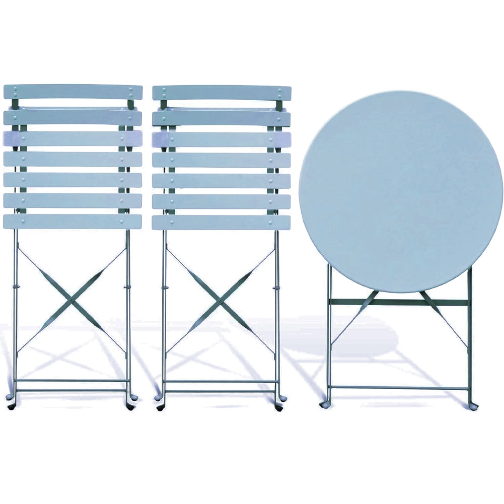 Set 3 Pezzi Giardino Tavolo 2 Sedie da Bistrot Pieghevole Modello Parigi Azzurro