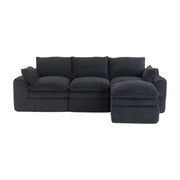 Divano modulare 3 posti con pouf e tasche laterali per soggiorno in corduroy nero