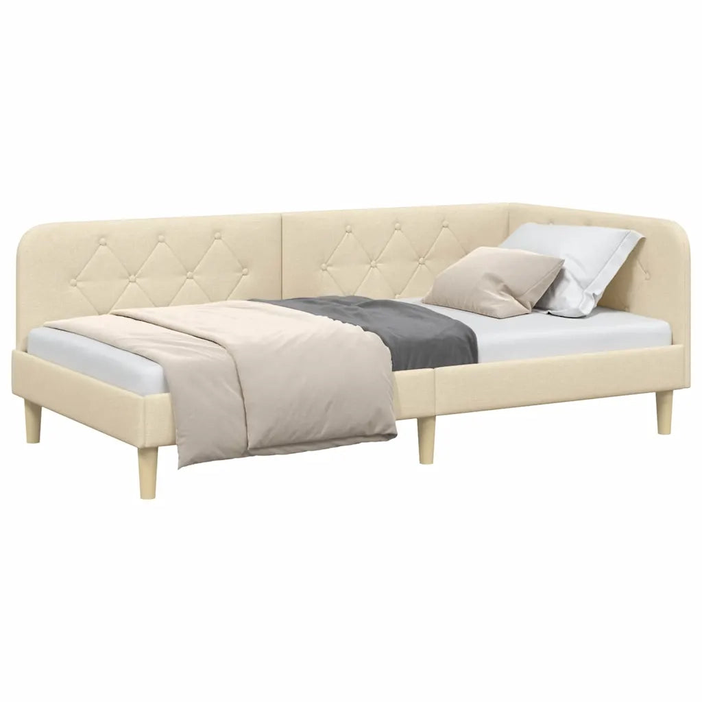 Cornice del letto ad angolo Crema 100 x 200 cm Tessuto
