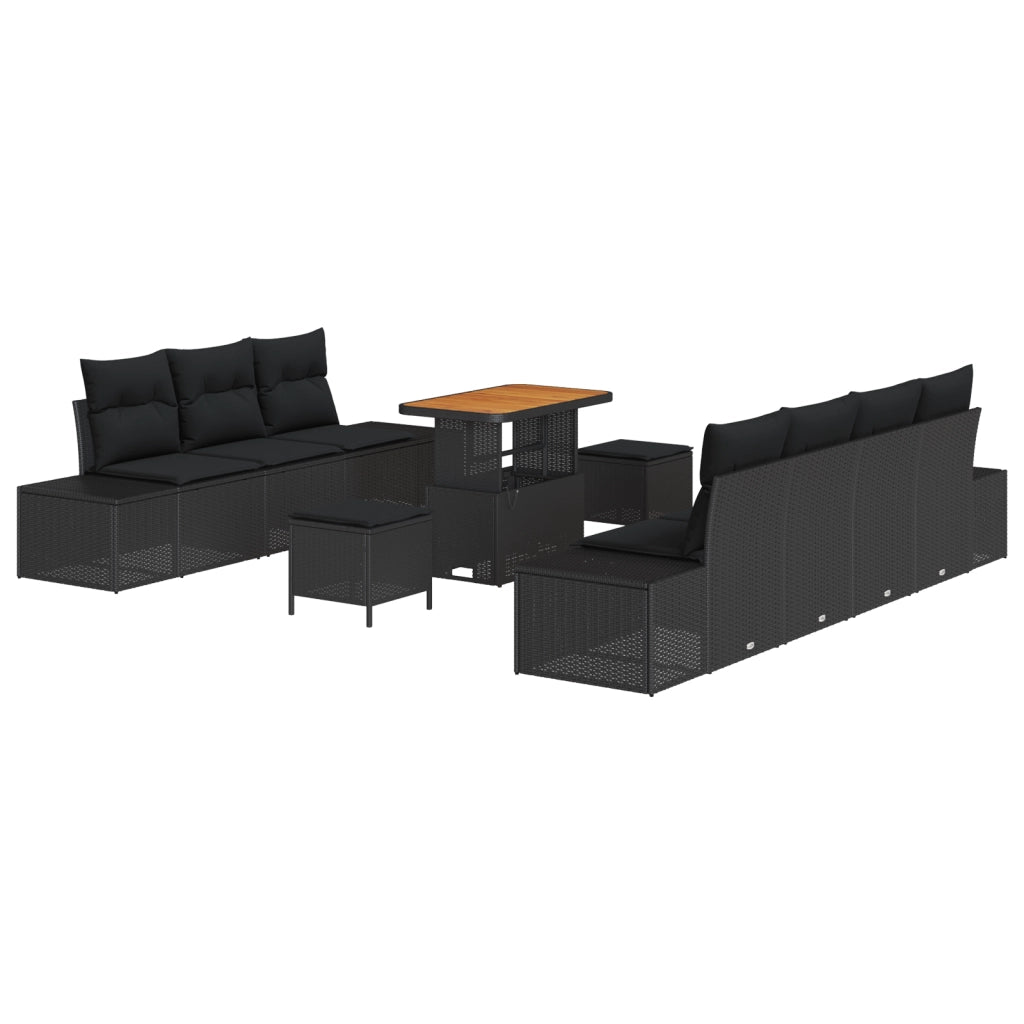 Set di Divano da Giardino  10 Pezzi con Cuscini Nero Polyrattan Acacia