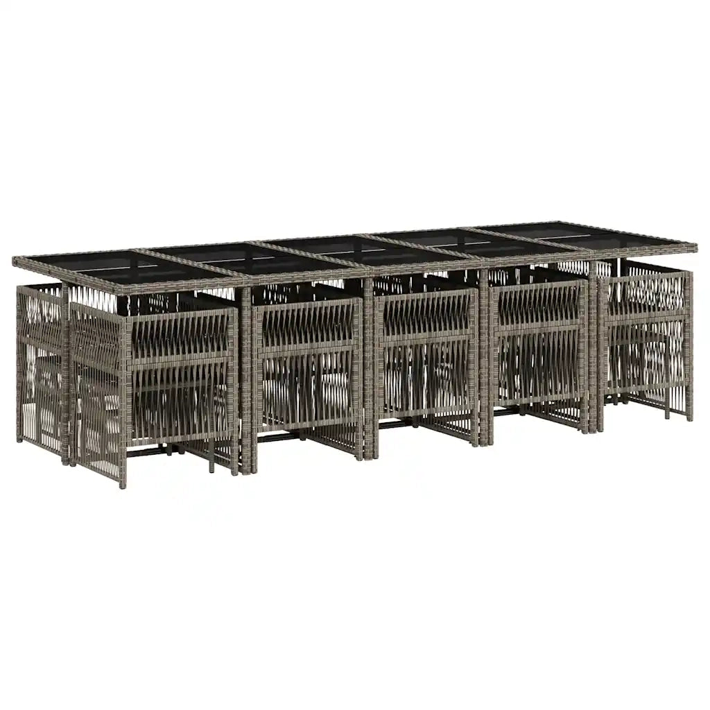 Set da Pranzo da Giardino 15 pz con Cuscini Grigio Polyrattan 3210992