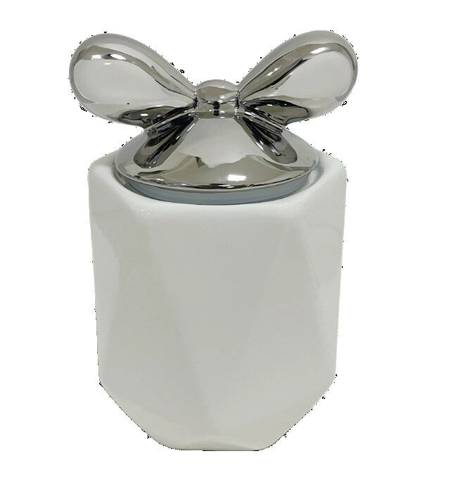 1 Pezzo Barattolo da Cucina in Porcellana con Fiocco Bianco e Argento 2700 ml