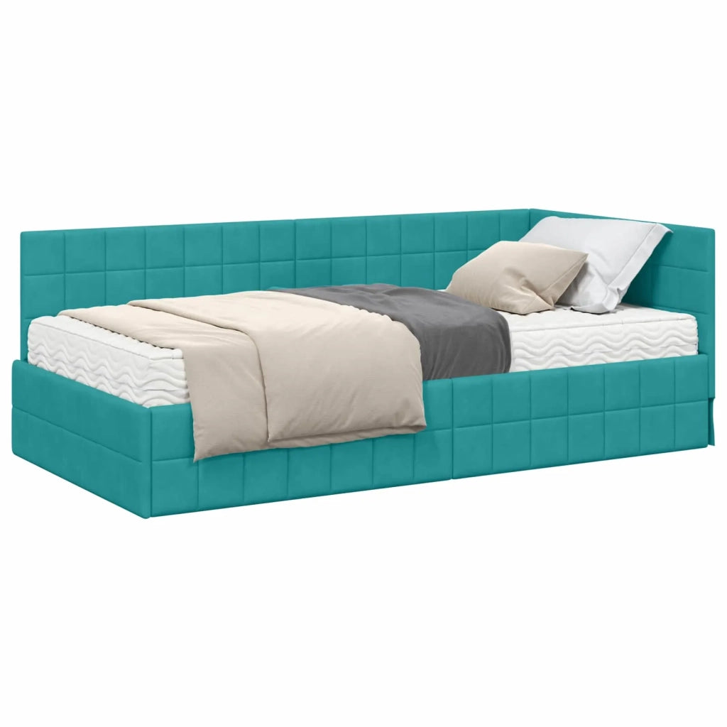 Struttura Letto Angolare con Materasso 2 pz-Giroletto con materasso Turchese Velluto 757880