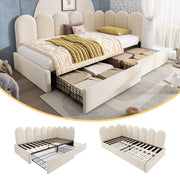 Divano letto in velluto con cassetti e schienale, 90x190 cm, beige