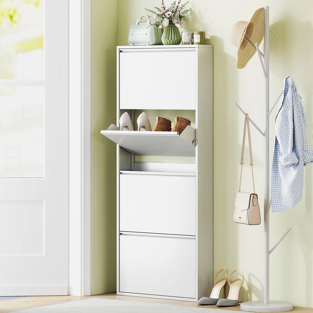 Scarpiera in metallo con 4 cassetti a ribalta ¨C Minimal ¨C Bianco 80x30x100