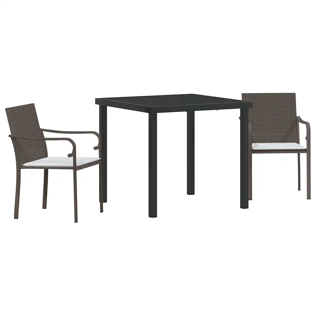 Set da Pranzo per Giardino 3 pcs Marrone e Nero Rattan in PE 3379044