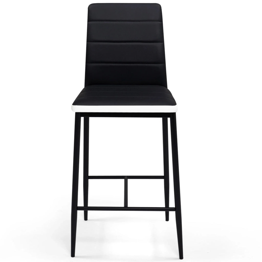 IDMarket - Set di 4 sgabelli ROMANE in PVC nero con fascia bianca, sedie da bar imbottite