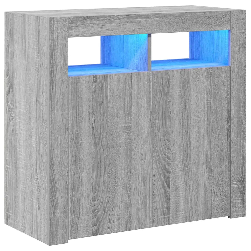 Credenza | Madia | Buffet da pranzo | Armadio da pranzo con Luci LED Grigio Sonoma 80x35x75 cm