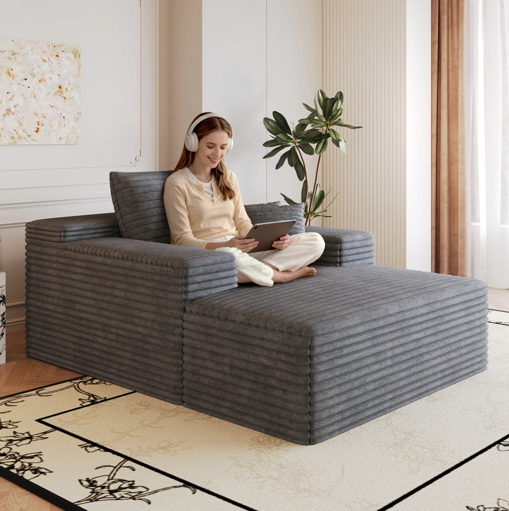 Divano chaise longue in velluto a coste grigio scuro