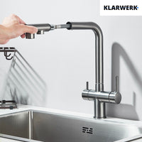 Felix | miscelatore estraibile 3 vie premium grigio titanio opaco | rubinetto da cucina a osmosi in acciaio inox| 360 gradi rotabile filtro 3 attacchi