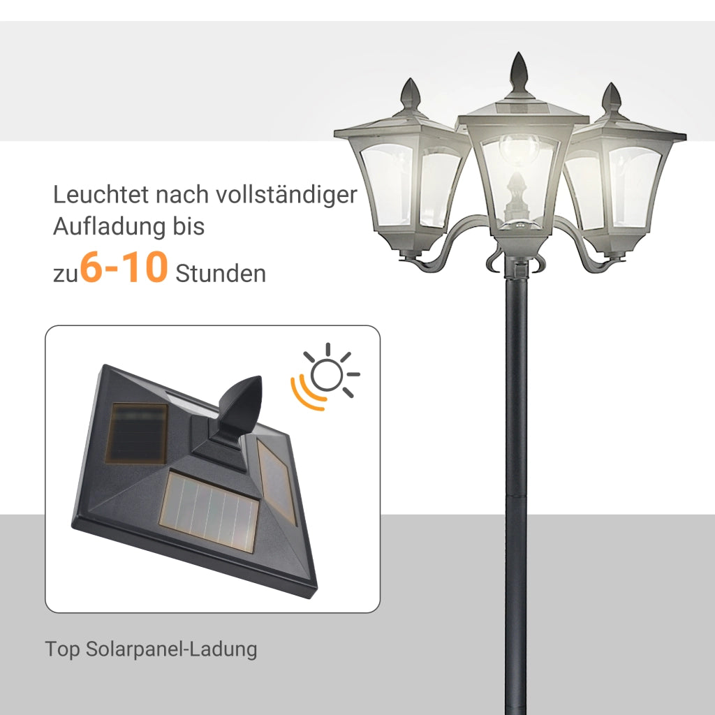 LANTERNA SOLARE DA ESTERNO 51,5x47x182,5 cm Acciaio inox Nero