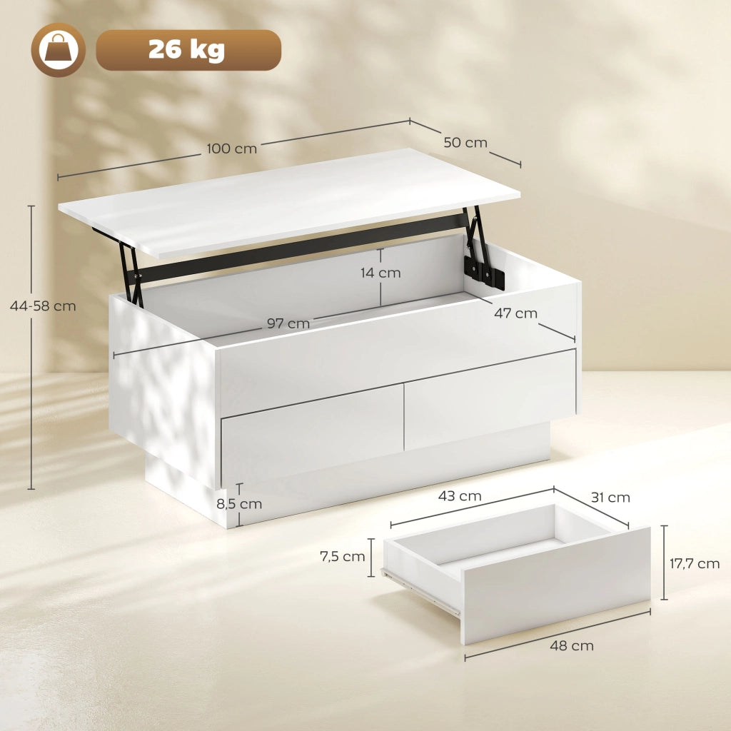 Tavolino da caff¨¨ con ripiano e 2 cassetti ¨C Xylo ¨C Bianco 100x50x44 cm