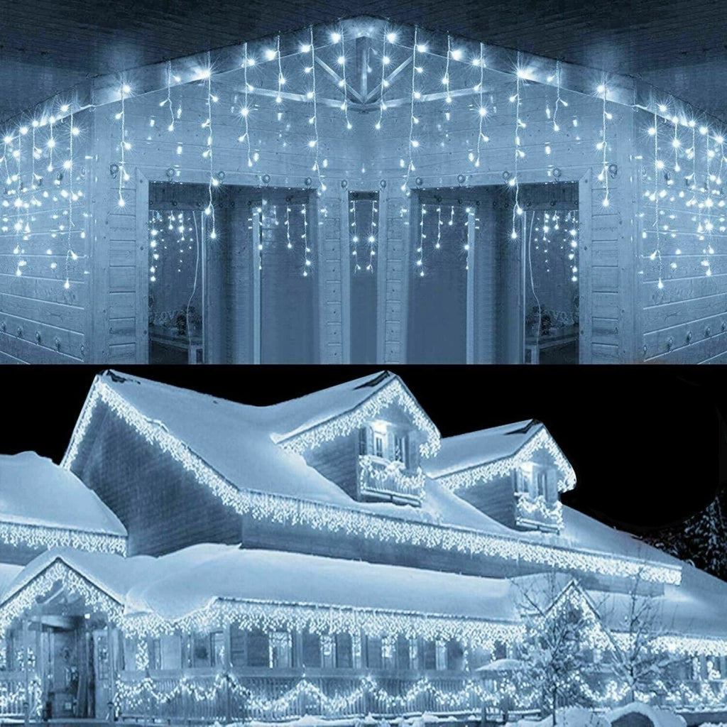 Tenda luminosa per esterno con 256 led bianco freddo fisso e freddo intermittente da balcone