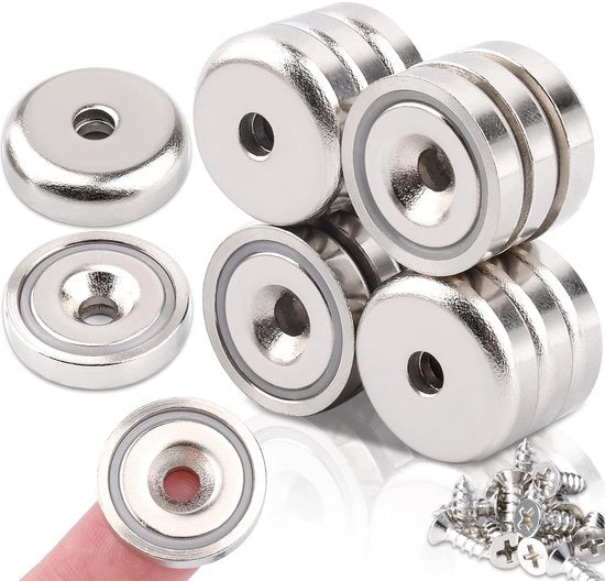 Pacco di 15 magneti neodym con foro, magneti neodym extra potenti 10 kg di forza, 20 mm magneti da fissare con viti, magneti sommersi con viti, magneti potenti per cucine, frigoriferi, bagni, uffici