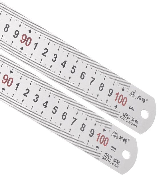 Misuratore Lineare 1 m in Acciaio Inossidabile - Doppia Misurazione - Resistente alla Corrosione - Solido e Duraturo - Supporto a Parete - Scala Precisa - Righello