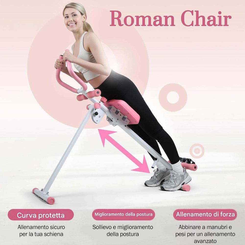 AB Machine Rosa Attrezzo Fitness per Addominali Multiuso Pieghevole Vogatore
