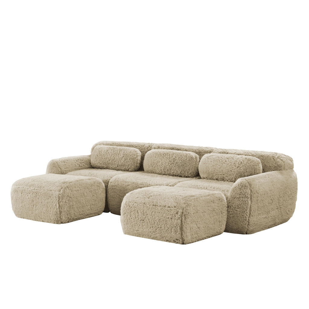 Divano modulare angolare a U in tessuto plush 291x179x73 cm; light khaki