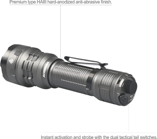 Lampada Tattica Ricaricabile 4900 Lumen con Interruttore Doppio e Funzione Stroboscopica - Ideale per Emergenze