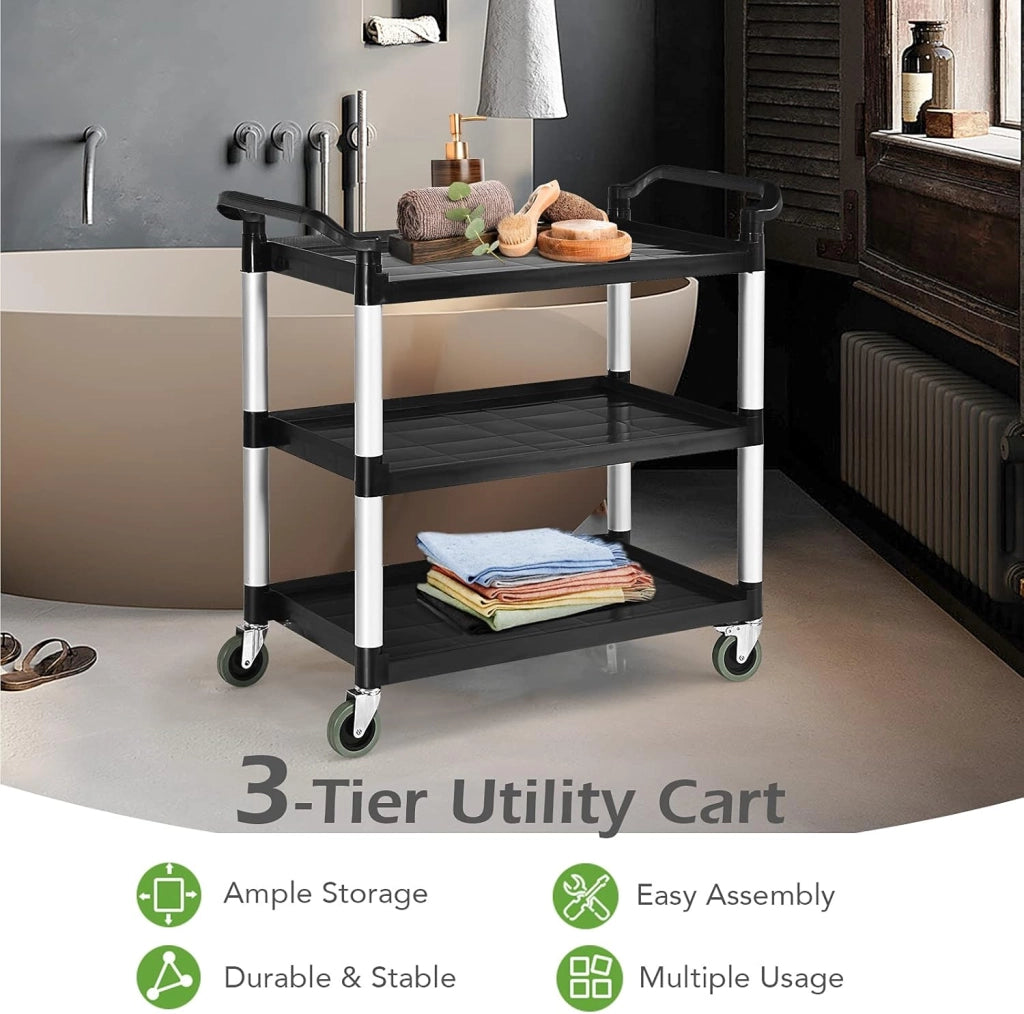 Carrello da cucina a 3 livelli, multifunzionale con manici umanizzati e ampio spazio di archiviazione e ruote flessibili con sistema frenante, carrello multiuso per cucina, magazzino, ufficio