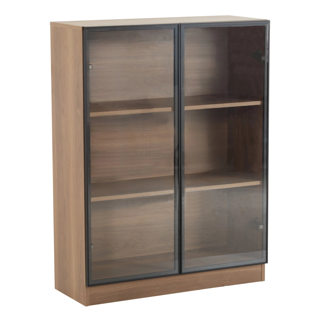 Vetrina in vetro con LED, finitura Natural Walnut, struttura in vetro e pannelli truciolari, 80 x 30 x 106 cm