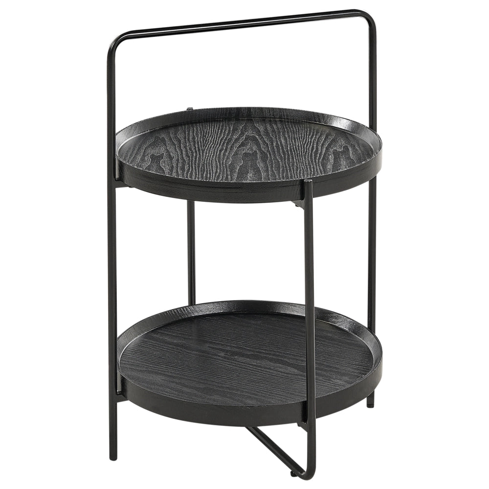 Tavolino con struttura in metallo e ripiano a 2 livelli in MDF rotondo nero stile moderno