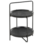 Tavolino con struttura in metallo e ripiano a 2 livelli in MDF rotondo nero stile moderno
