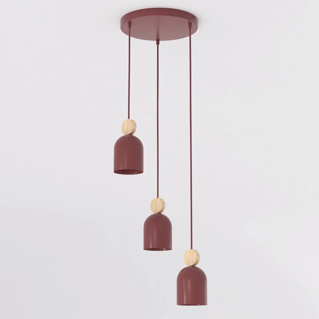 Lampada a sospensione MESI in acciaio bordeaux e legno